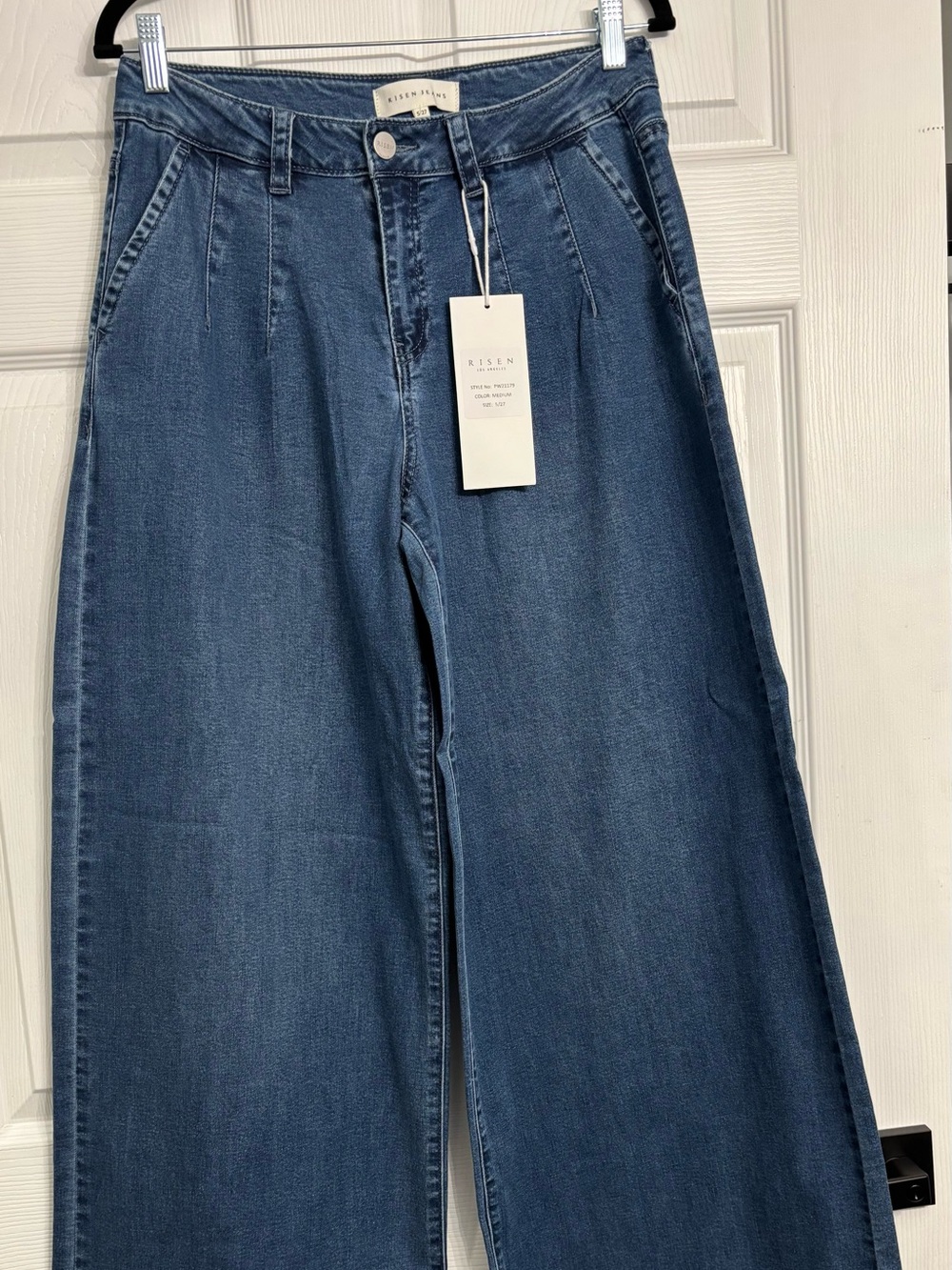 Risen High-Rise Wide Leg Jeans in Medium Blue